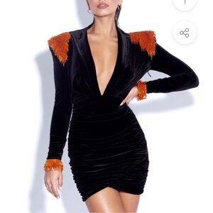 Miss Circle One-time used Black Velvet Dress with Orange Accents